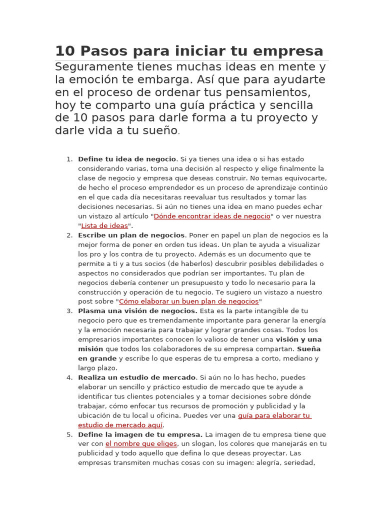 10 Pasos para Emprender con Éxito | PDF | Plan de negocios | Presupuesto