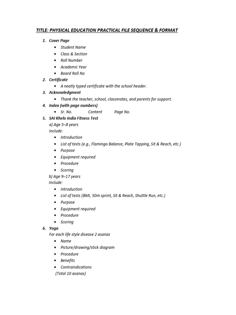 Physical Education Practical File Guide | PDF