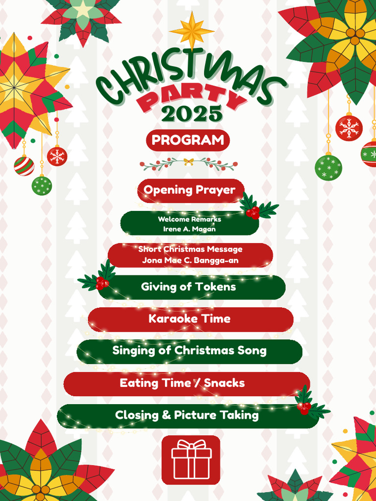 Christmas Party Program Flow in Red and Green Color Holiday Stripe ...