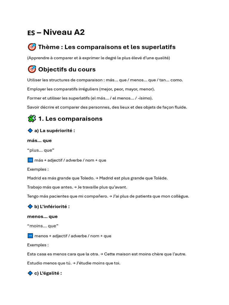 Comparaciones y superlativos en español | PDF