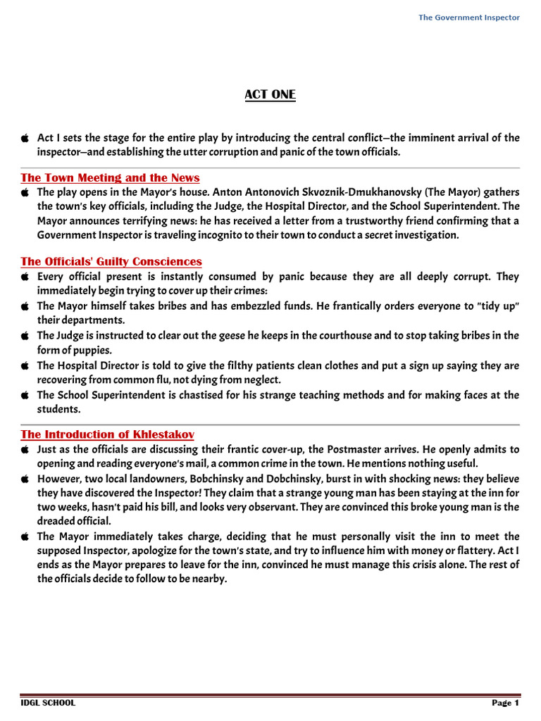 Government Inspector Act 1 Summary | PDF