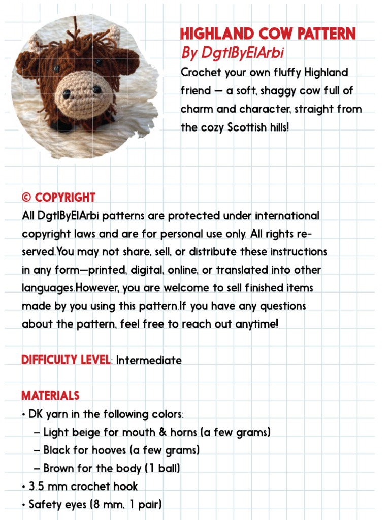Highland Cow Crochet Pattern Guide | PDF