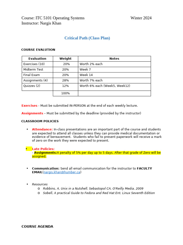 ITC 5101 Operating Systems Course Plan | PDF | Computer File | Unix ...