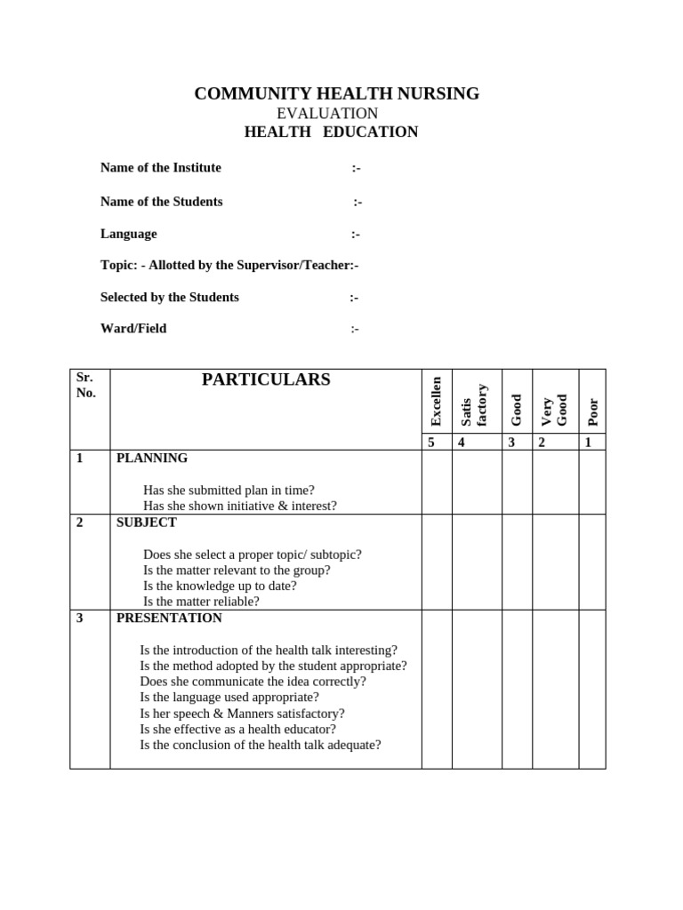 Community Health Nursing Evaluation Guide | PDF | Human Communication ...