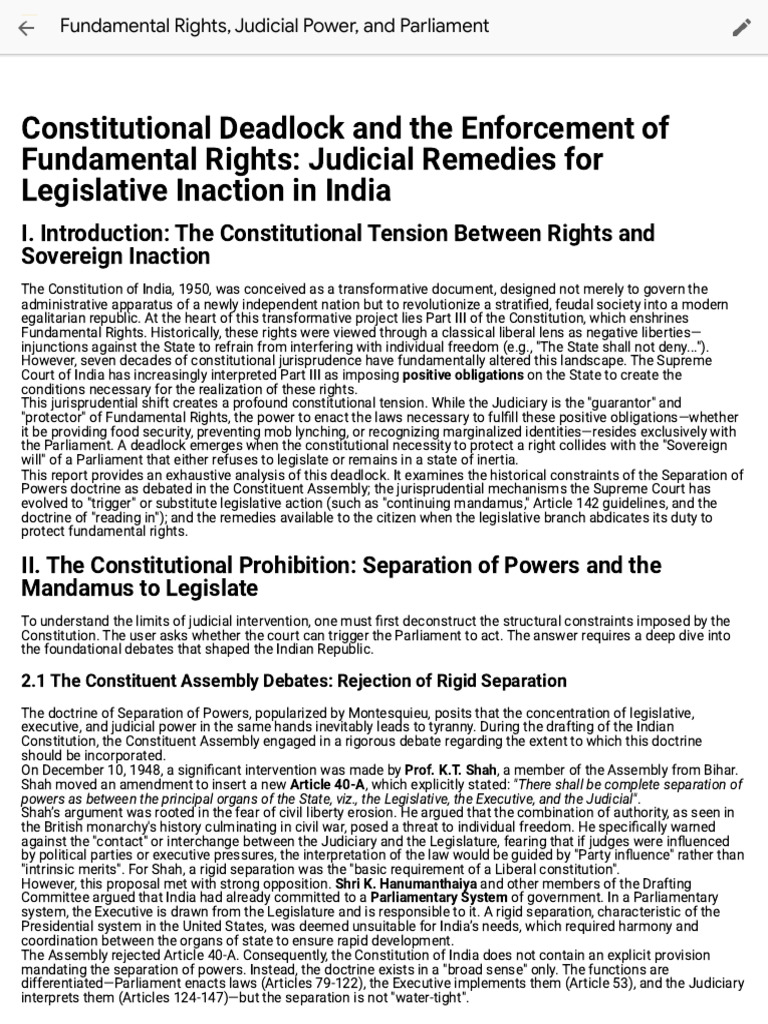Judicial Remedies for Rights in India | PDF | Separation Of Powers ...