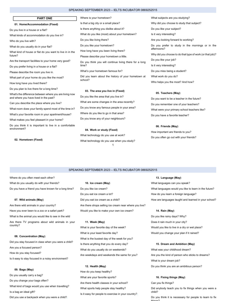 Speaking September 2023 Questions | PDF | Invention