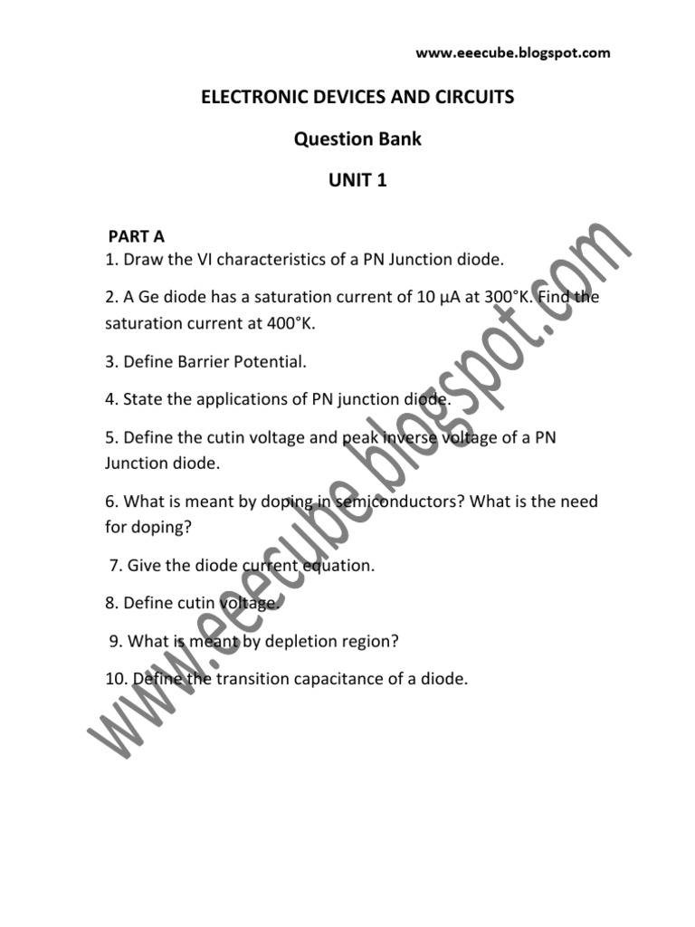 EDC Question Bank PDF Bipolar Junction Transistor Transistor