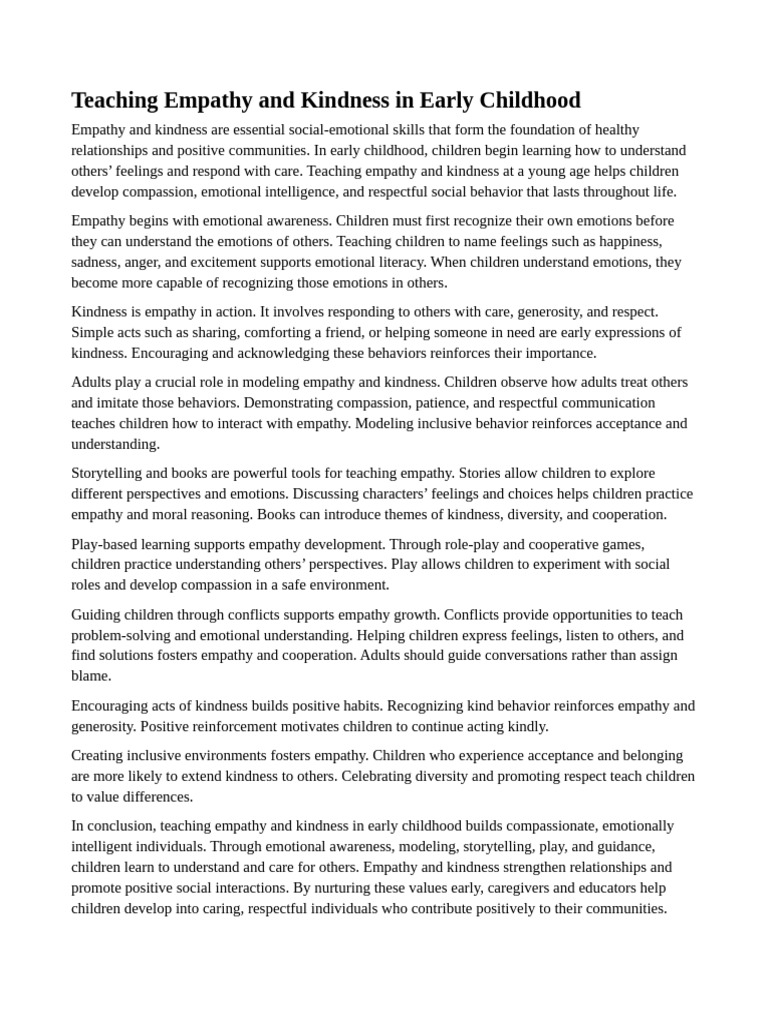 Empathy and Kindness in Early Childhood | PDF | Empathy | Compassion