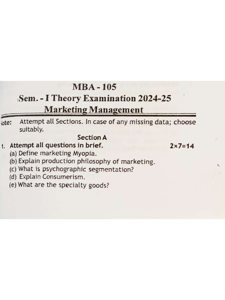 Marketing Management Q. Paper | PDF
