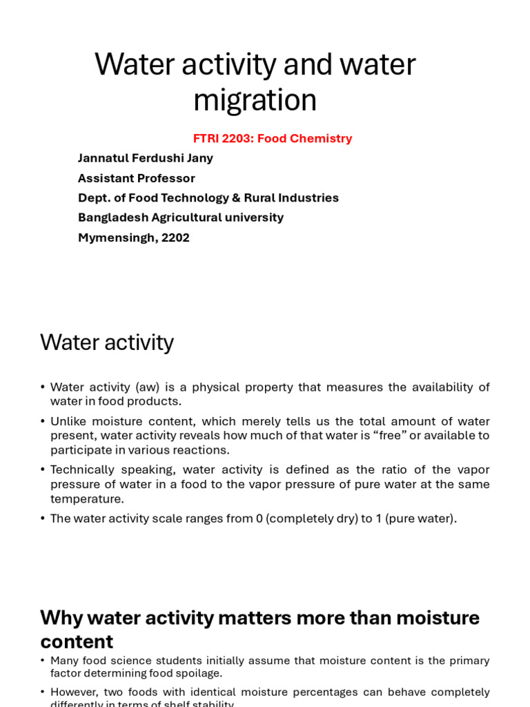 Understanding Water Activity in Food | PDF | Water | Food Preservation