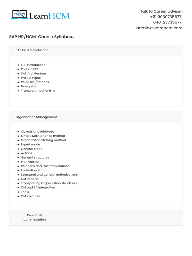 SAP HCM Course Syllabus Overview | PDF | Payroll | Business