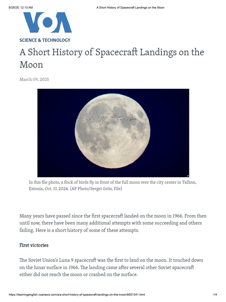A Short History of Spacecraft Landings On The Moon | PDF | Moon Landing ...