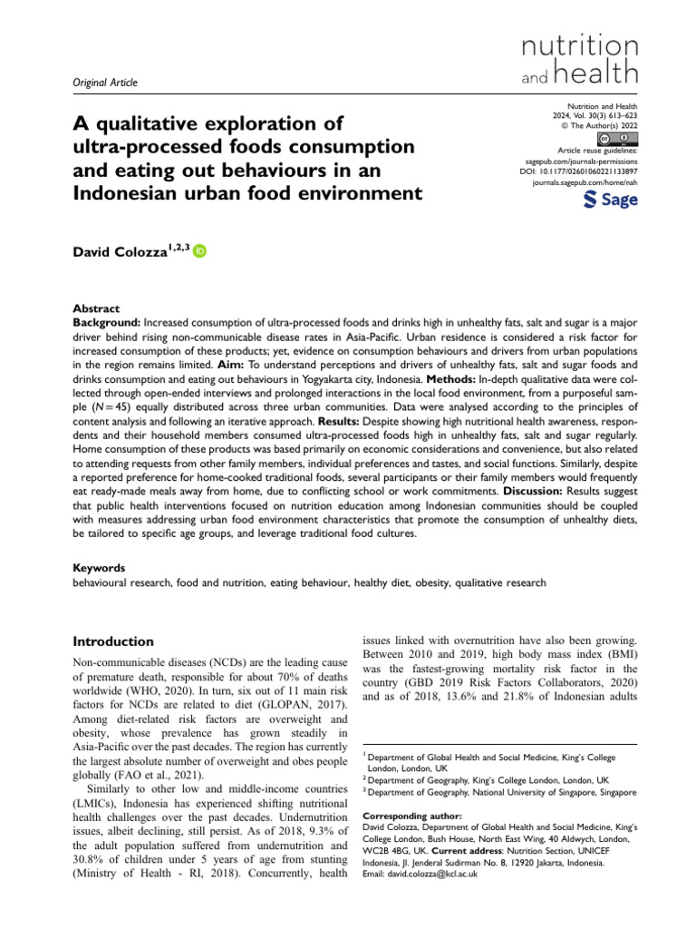 Ultra-Processed Food Consumption in Yogyakarta | PDF | Junk Food | Obesity