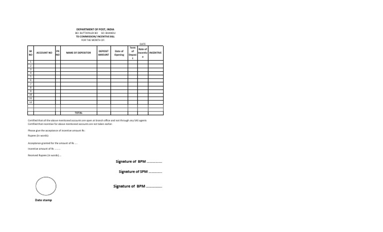 TD Incentive Bill Format | PDF