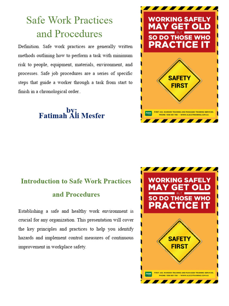 Essential Safe Work Practices Guide | PDF | Occupational Safety And ...