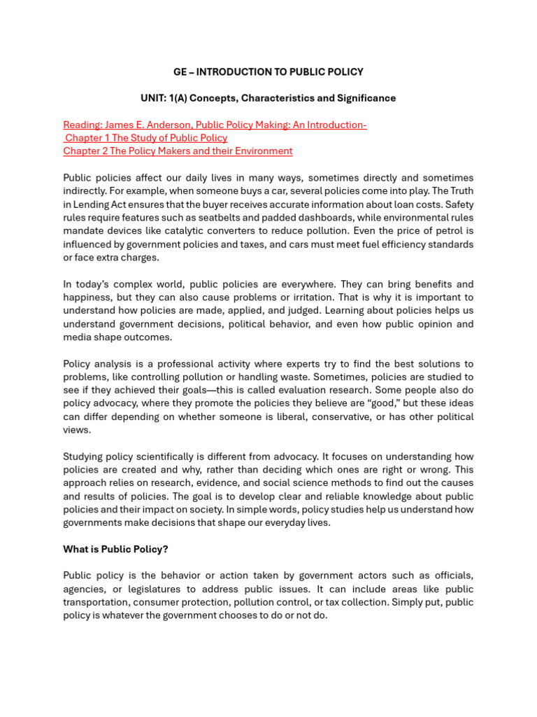 Understanding Public Policy Basics | PDF | Policy | Redistribution Of ...