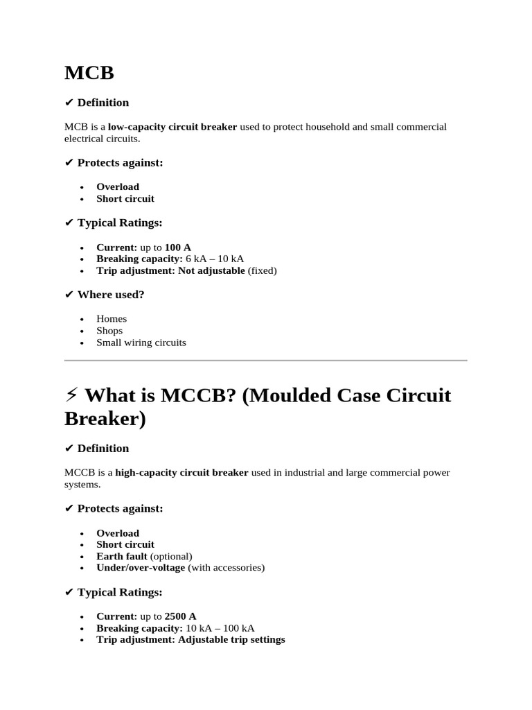 MCB vs MCCB: Key Differences Explained | PDF