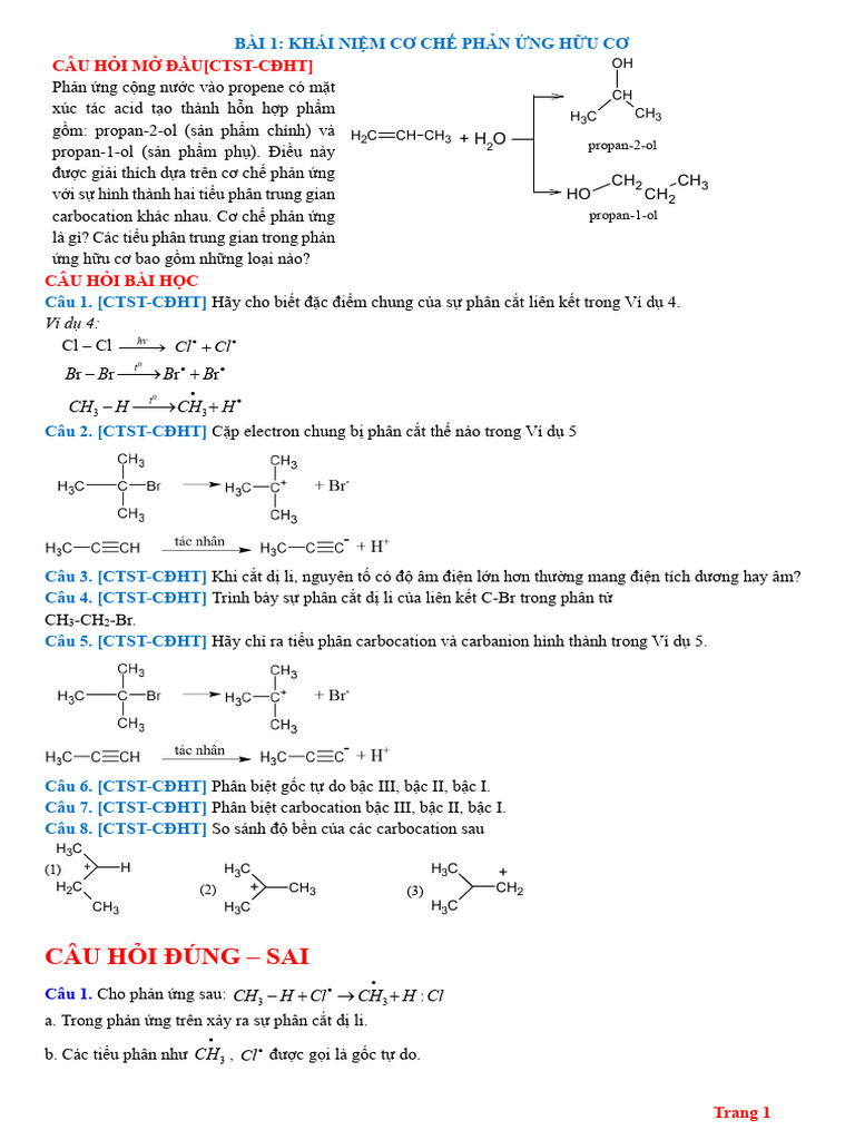 Câu Hỏi - Bai 1 - CDHT - Khai Niem Co Che Phan Ung Huu Co | PDF