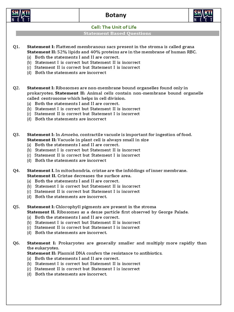 Botany: Cell Structure Questions | PDF | Cell (Biology) | Biotechnology