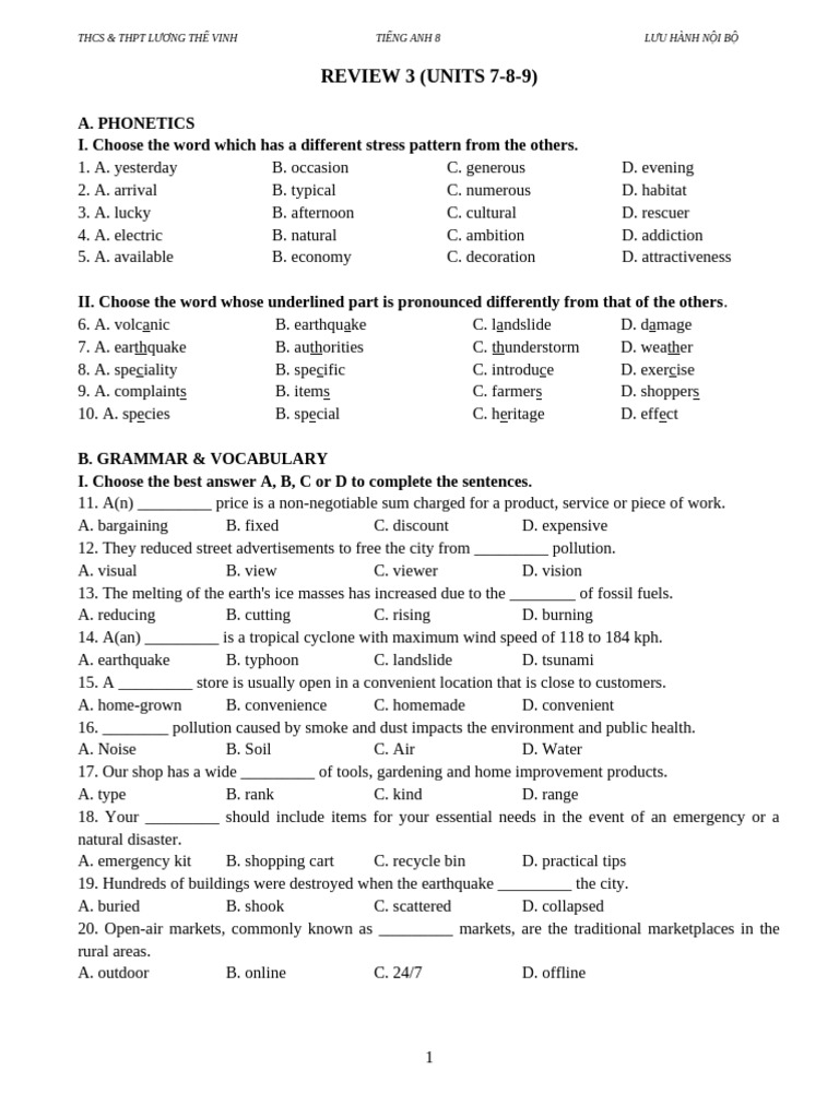 English 8 Review: Units 7-9 Exercises | PDF | Climate Change ...