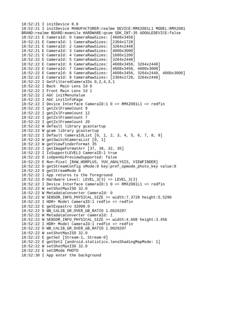Camera Initialization Log for RMX2081 | PDF