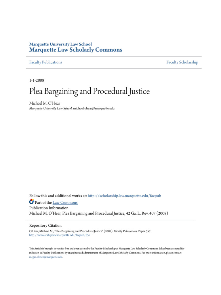 Plea Bargaining and Procedural Justice | PDF | Plea Bargain | Plea