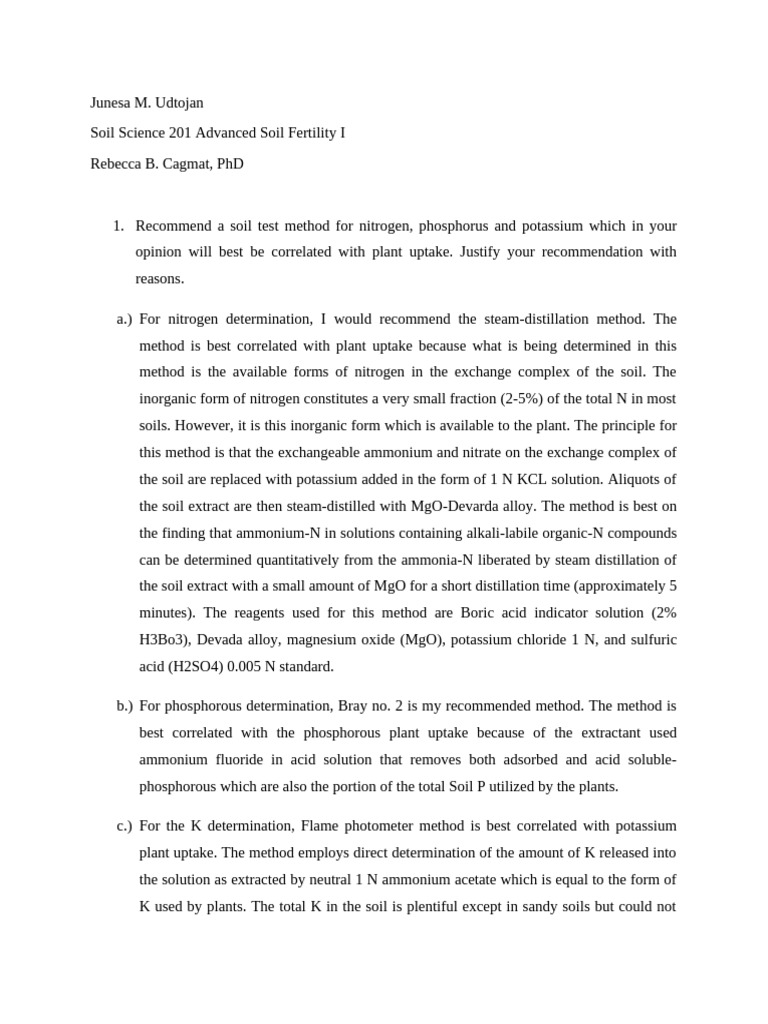 Soil Test Methods for Nutrient Uptake | PDF | Soil | Potassium