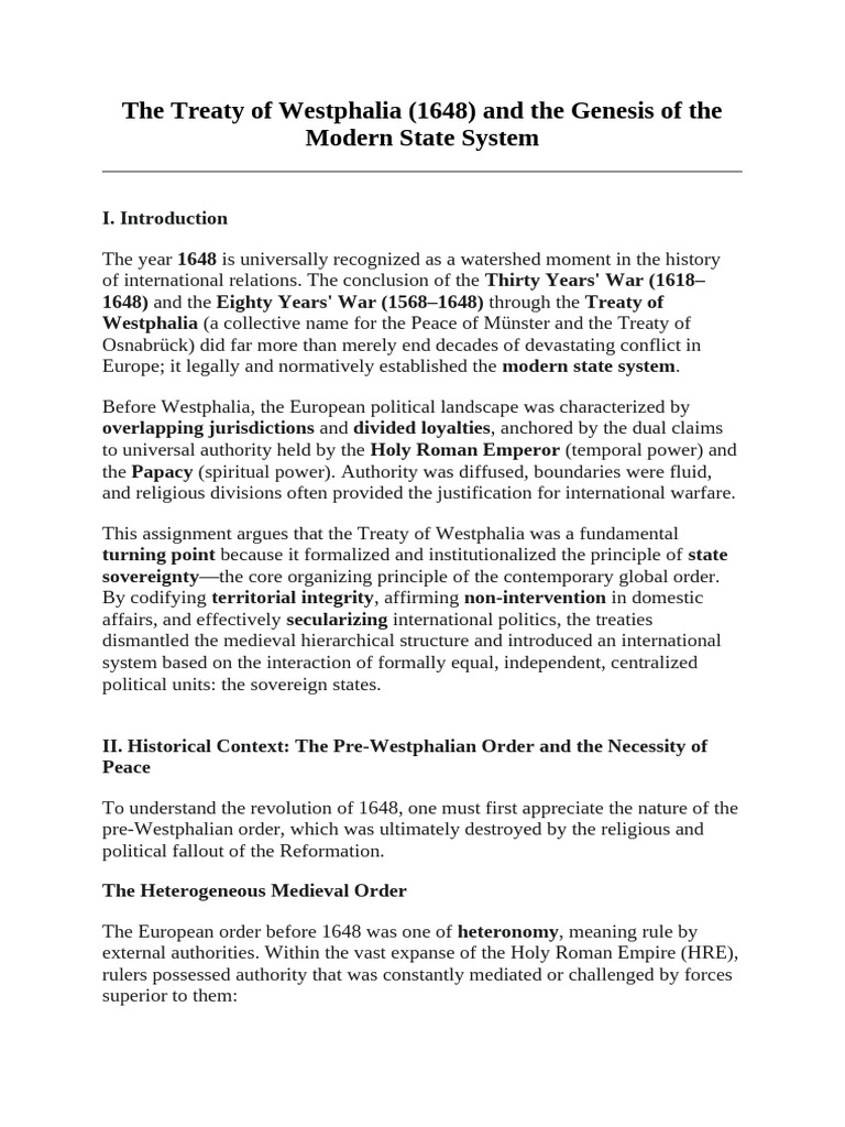 The Treaty of Westphalia Final | PDF | Sovereignty | Holy Roman Empire