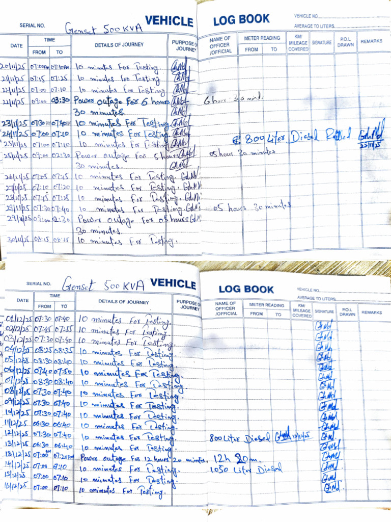 Vehicle Journey Log Book Template | PDF
