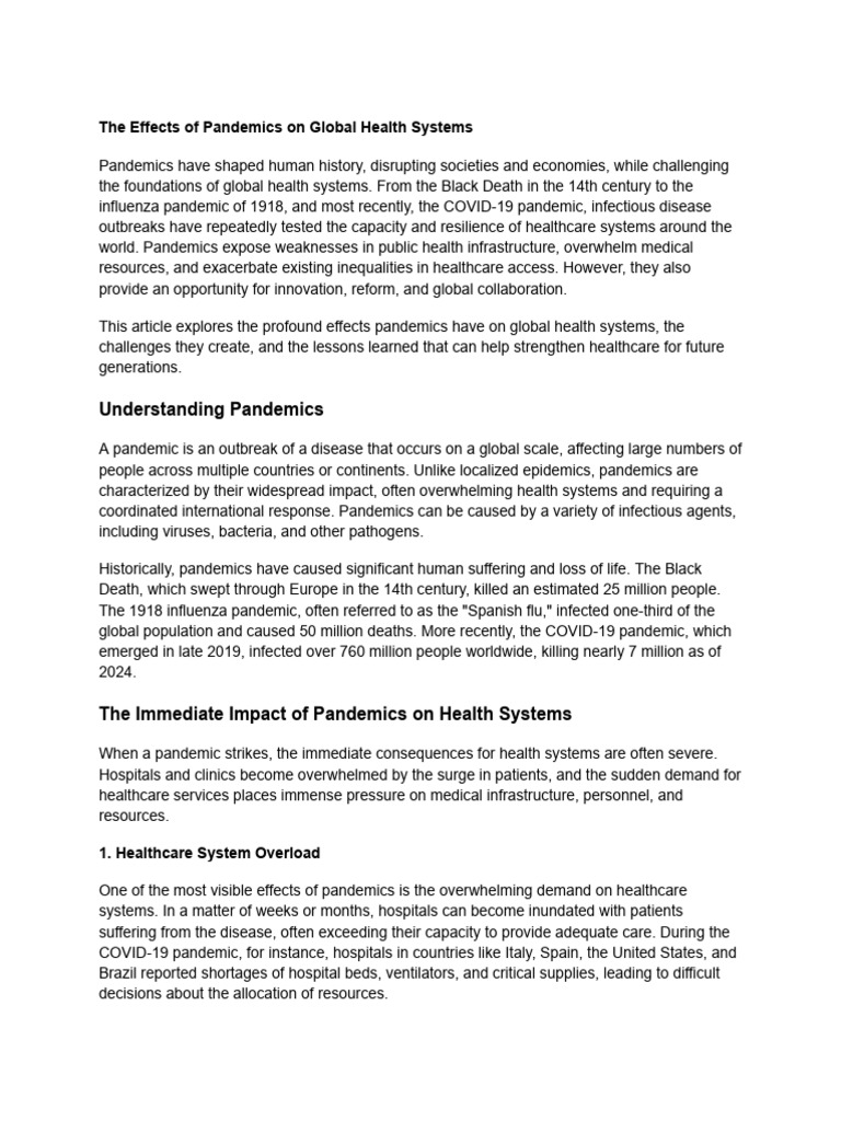 Pandemics' Impact on Global Health Systems | PDF | Pandemic | Health Equity