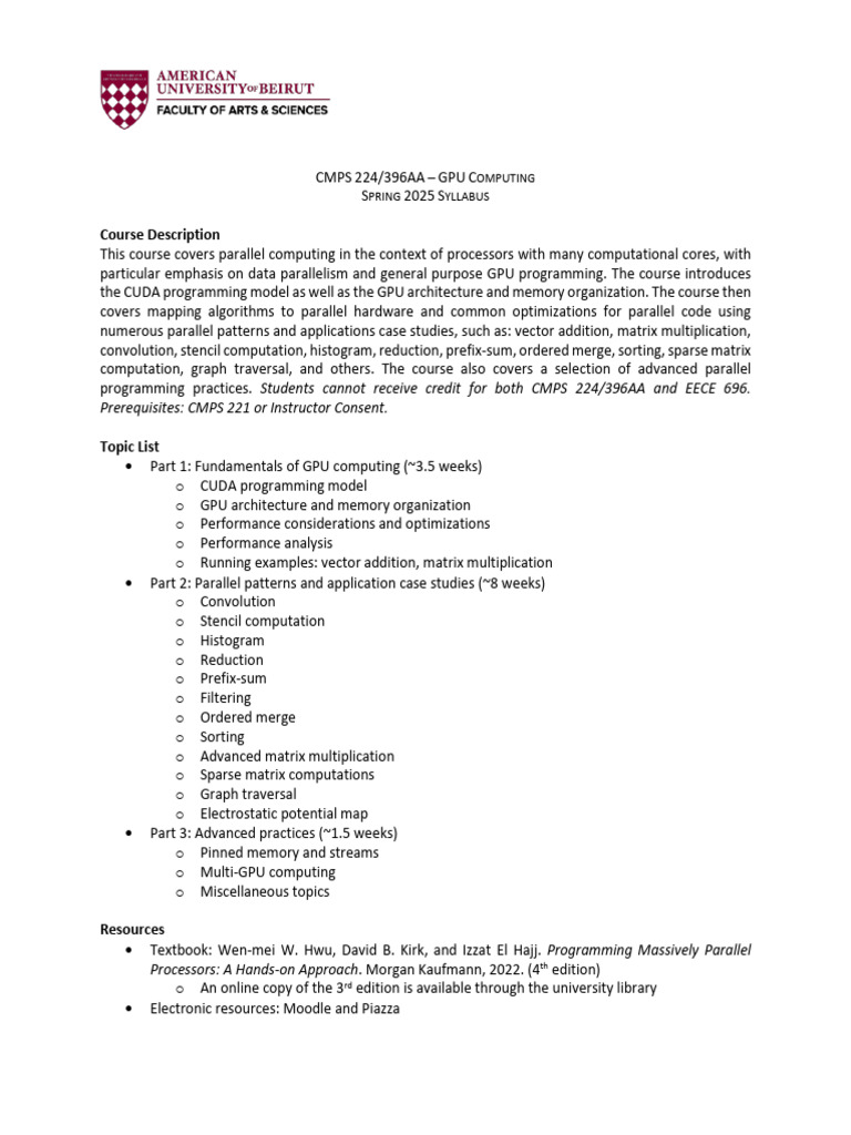GPU Computing Course Syllabus Spring 2025 | PDF | Parallel Computing ...