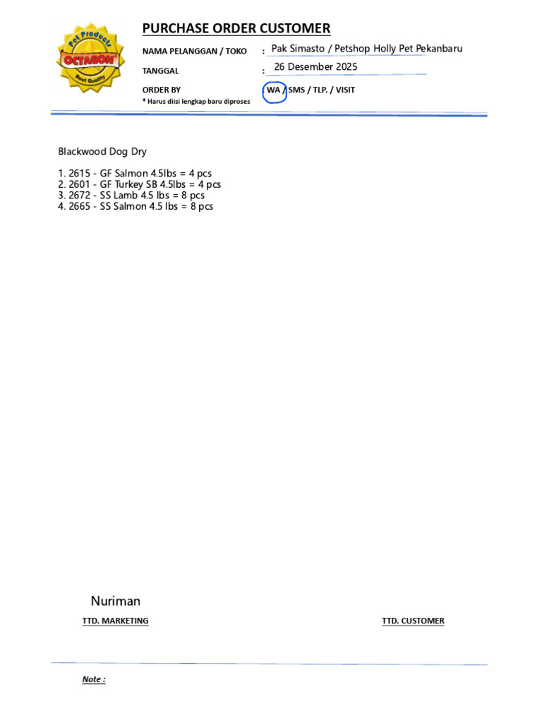 Customer Purchase Order Template | PDF