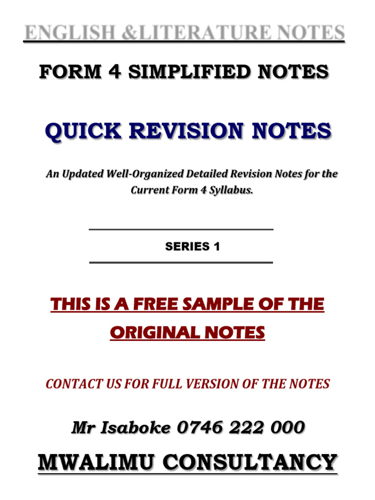 Form 4 English Literature Revision Notes | PDF | Poetry | Negotiation