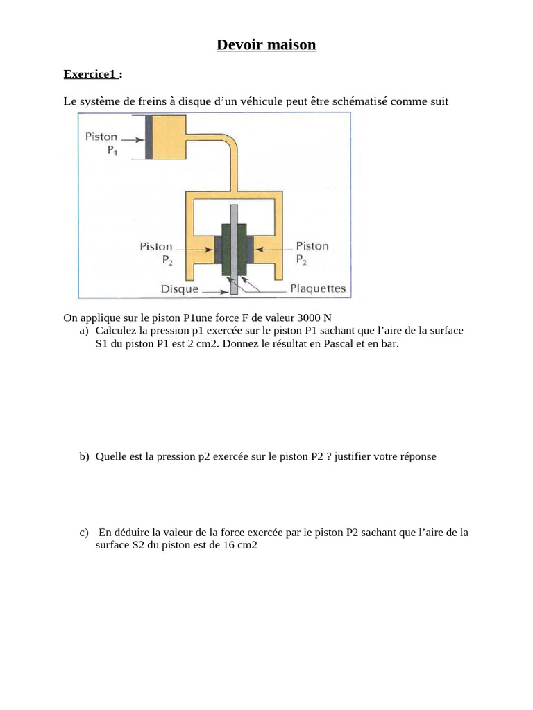 Calculs de Pression et Actions Mécaniques | PDF