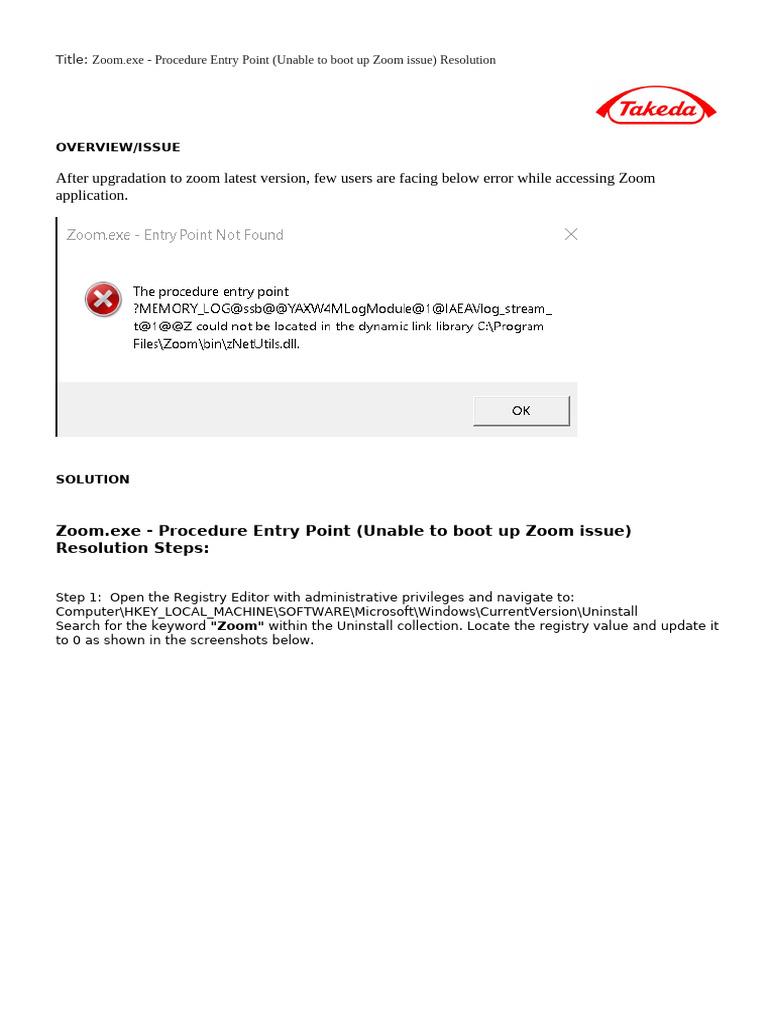 Zoom Exe - Procedure Entry Point (Unable To Boot Up Zoom Issue ...