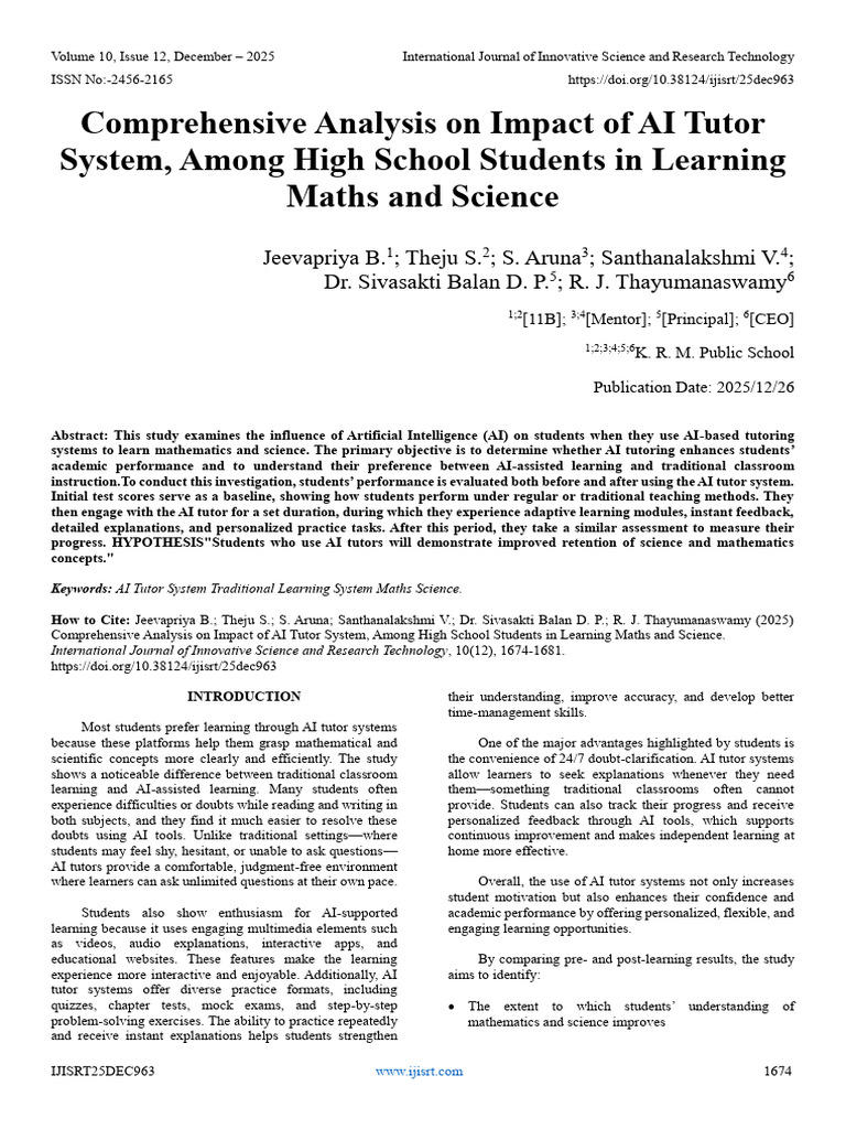 AI Tutor Impact on High School Learning | PDF | Artificial Intelligence ...