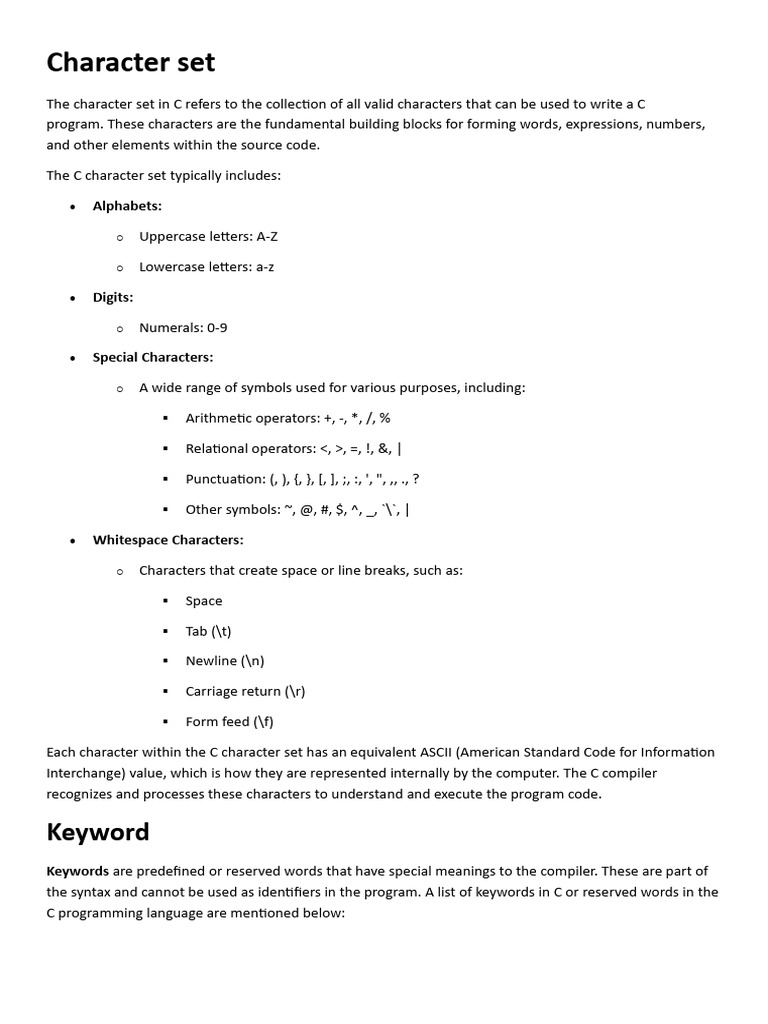 Understanding C Character Set and Data Types | PDF | Data Type ...
