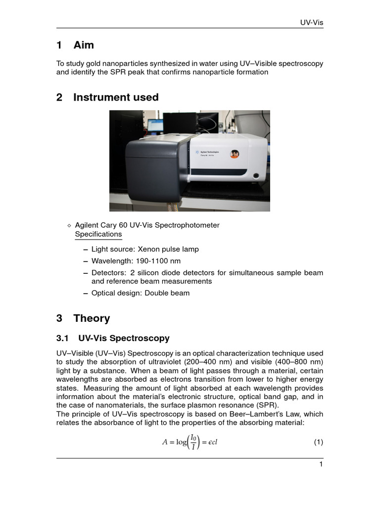 Gold Nanoparticle Analysis via UV-Vis | PDF | Ultraviolet–Visible ...