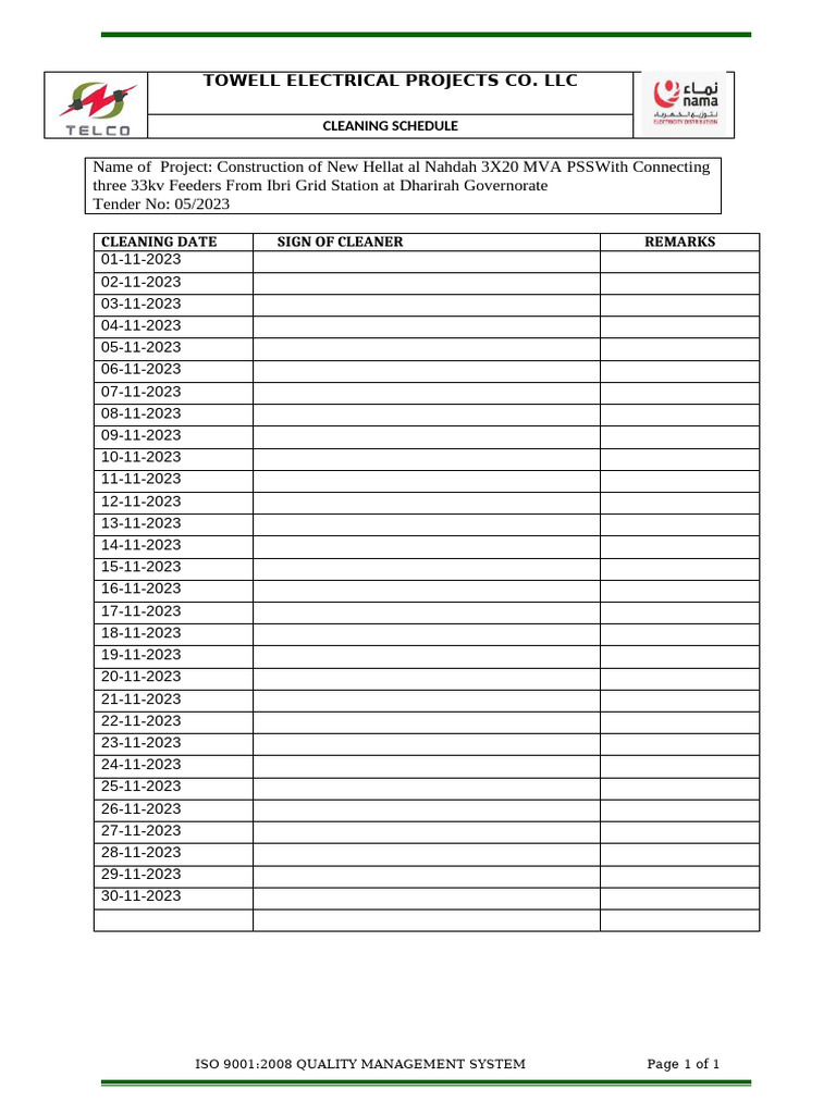 Toilet Cleaning Schedule | PDF