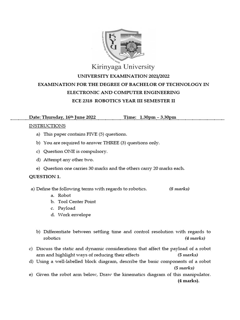 Robotics Exam Questions 2021/2022 | PDF