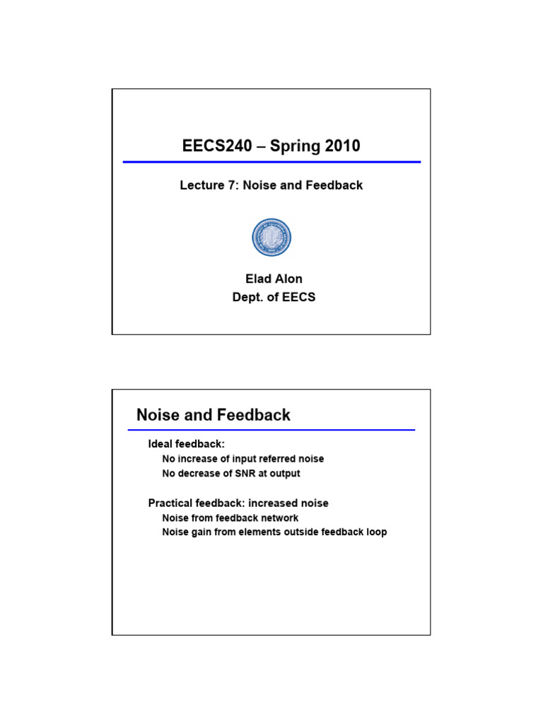 Lecture07 Noise Feedback 2up | PDF | Amplifier | Feedback