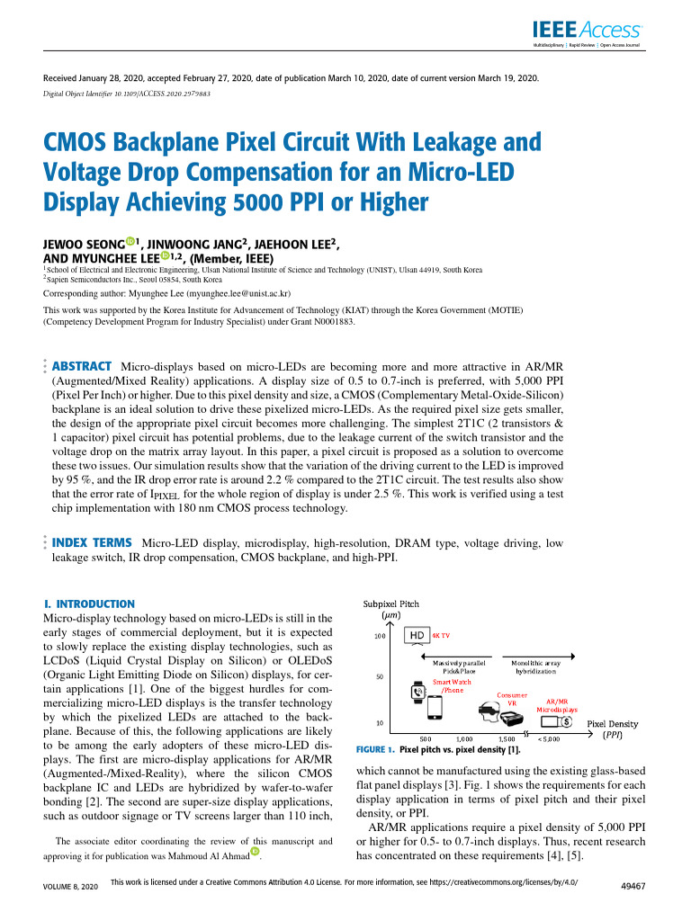 CMOS Pixel Circuit for High-Density Micro-LEDs | PDF | Electronic ...