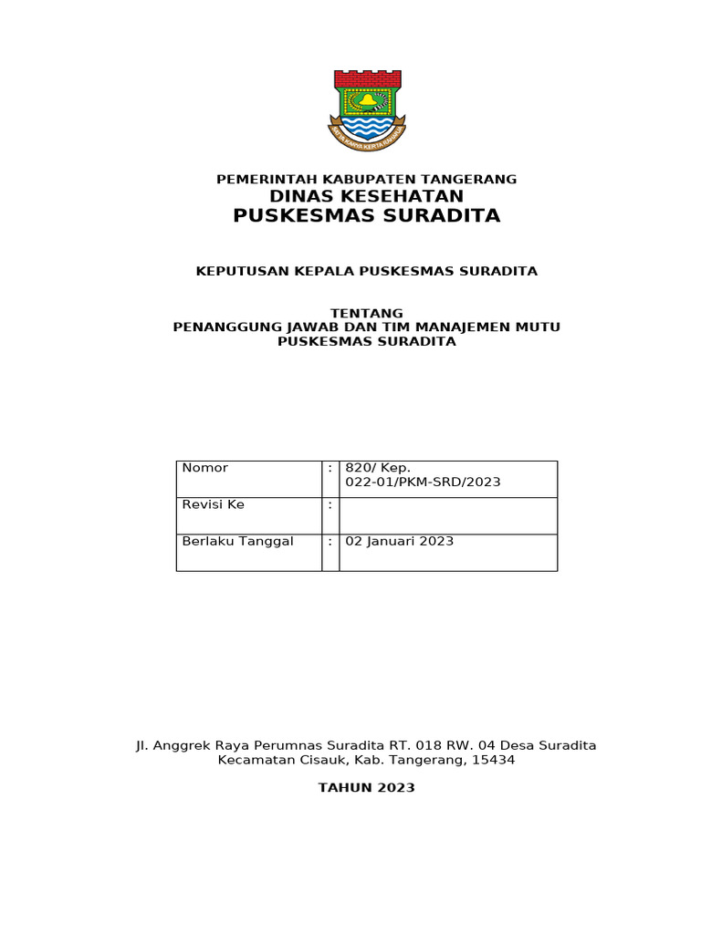 1 3 6 SK Kepala Puskesmas Tentang Tim Mutu | PDF