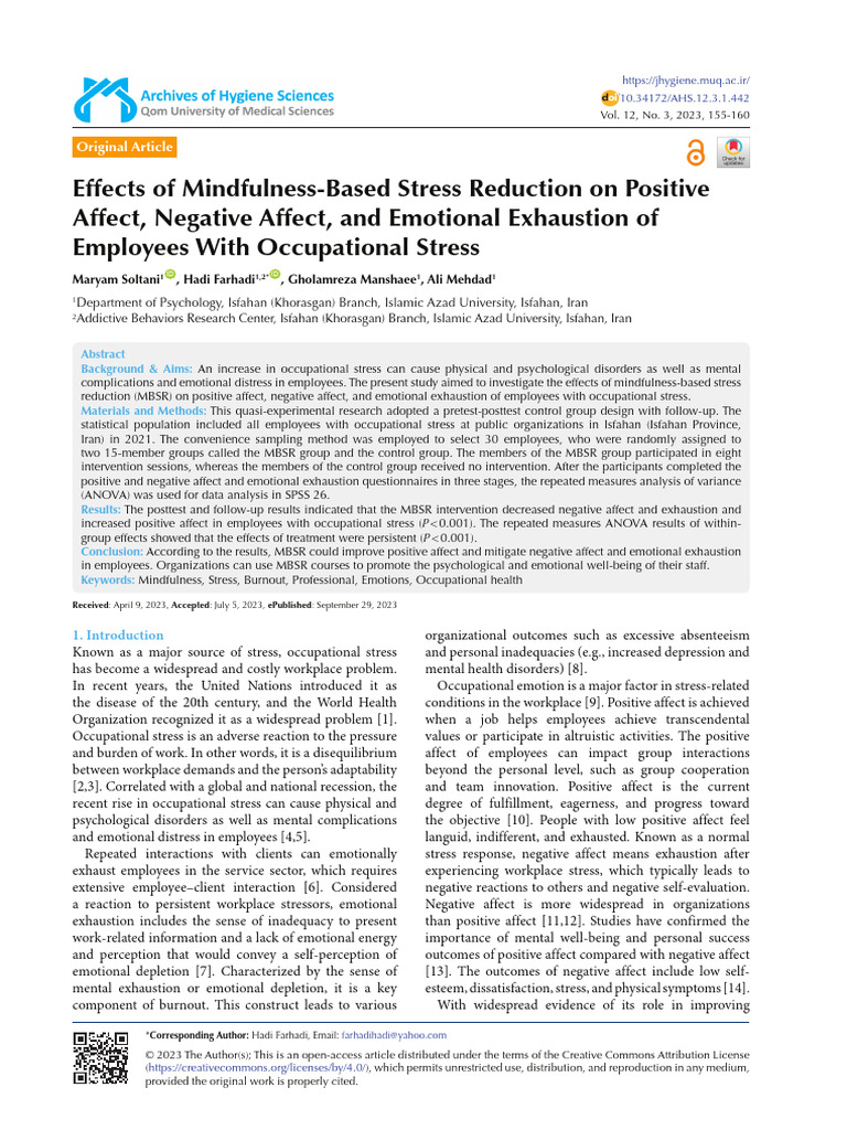 Iranian Study On Employees' Stress and Mindfulness | PDF | Occupational ...