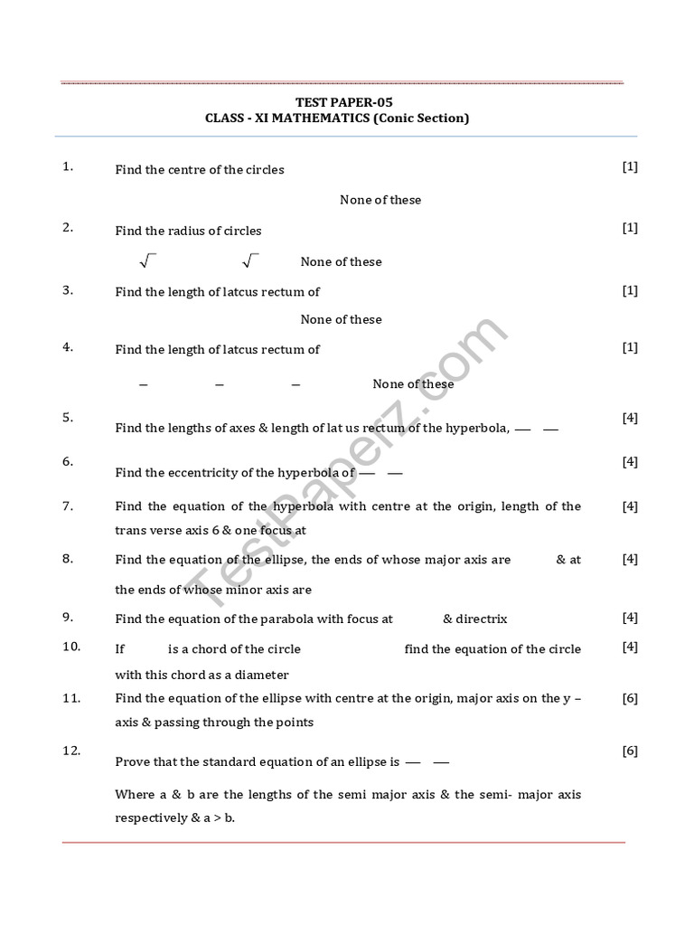 Conic Section Imp Questions Paper 5 | PDF | Ellipse | Analytic Geometry