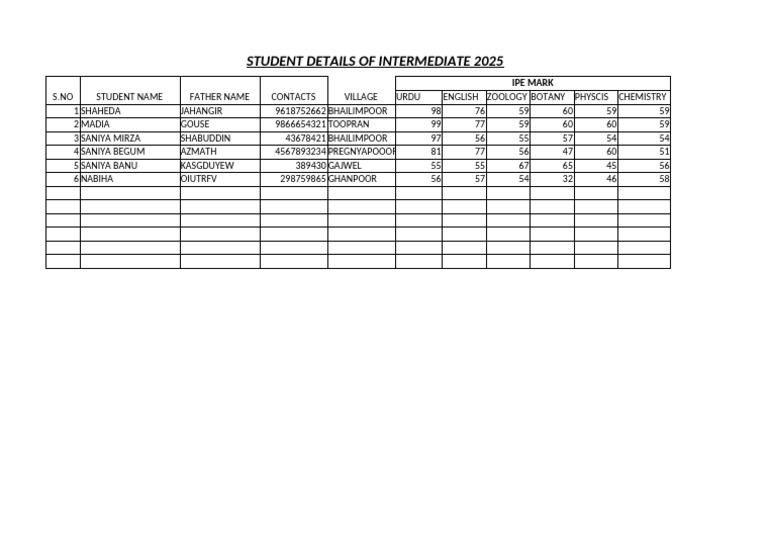 Intermediate 2025 Student Performance Data | PDF