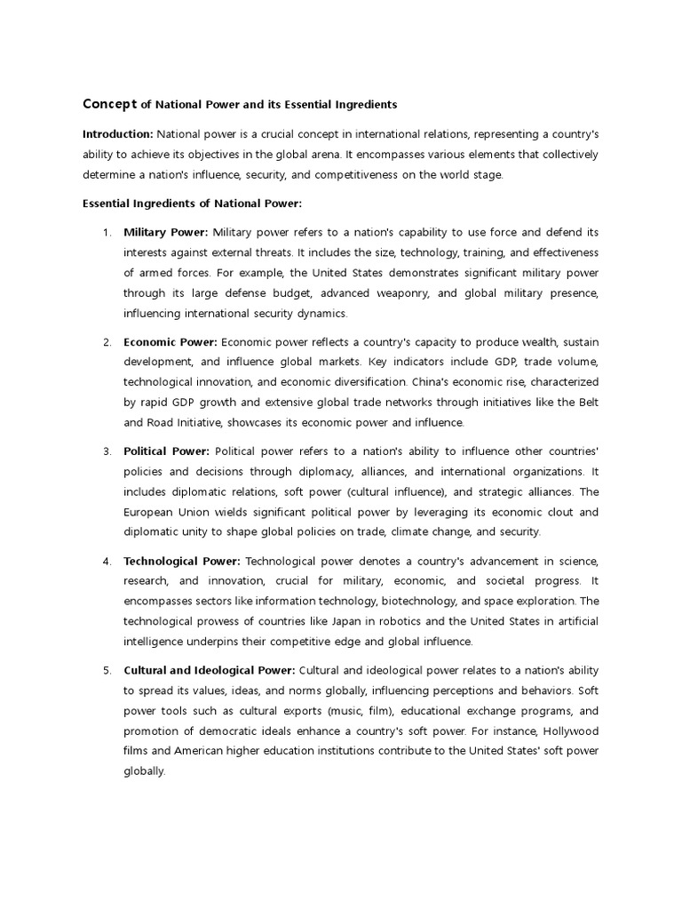 Concept of National Power and Its Essential Ingredients | PDF | World ...