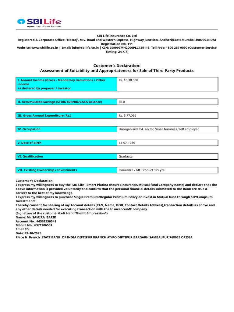 SBI Life Insurance Proposal Form | PDF | Insurance | Respiratory Diseases