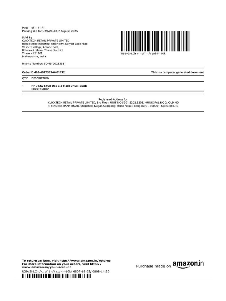 Pen Drive Invoice | PDF
