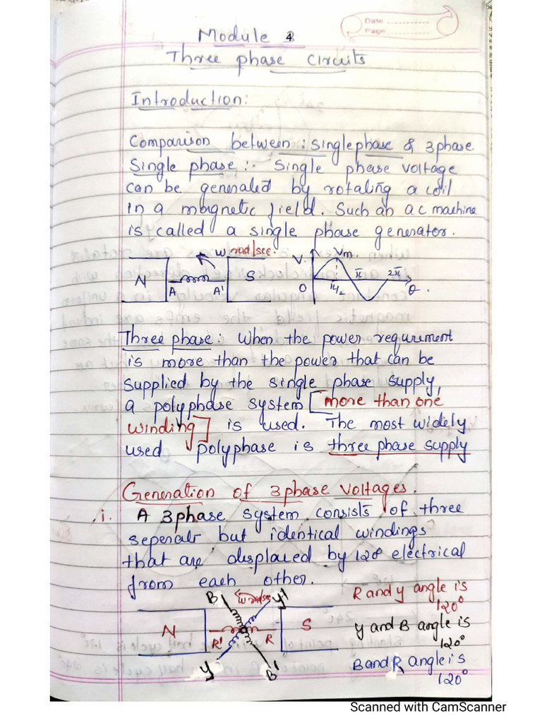 Notes of Fourth Module - Three Phase Circuits | PDF